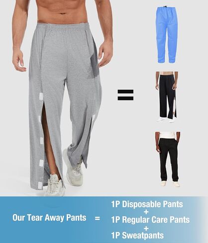 Men's Tear Away Baggy Wide Leg Easy Open Side Pants Casual Post-Surgery Moisture Wicking Sweatpants with Pockets in Saudi Arabia
