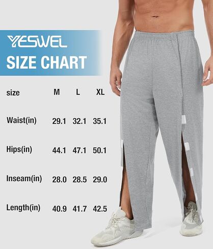 Men's Tear Away Baggy Wide Leg Easy Open Side Pants Casual Post-Surgery Moisture Wicking Sweatpants with Pockets in Saudi Arabia