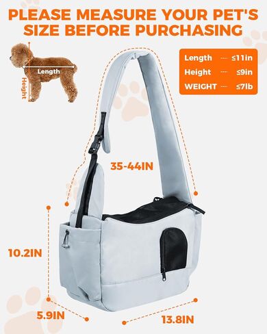 حاملة حبال الحيوانات الأليفة للكلاب الصغيرة التي يصل وزنها إلى 7 أرطال، حاملة حبال ناعمة ومتعددة الاستخدامات وأنيقة للكلاب مع كتف مبطن وقابل للتعديل، وإبزيم أمان وشبكة مضادة للخدش قابلة للتنفس للسفر، رمادي in Kuwait
