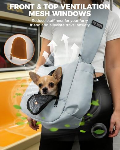 حاملة حبال الحيوانات الأليفة للكلاب الصغيرة التي يصل وزنها إلى 7 أرطال، حاملة حبال ناعمة ومتعددة الاستخدامات وأنيقة للكلاب مع كتف مبطن وقابل للتعديل، وإبزيم أمان وشبكة مضادة للخدش قابلة للتنفس للسفر، رمادي in Kuwait