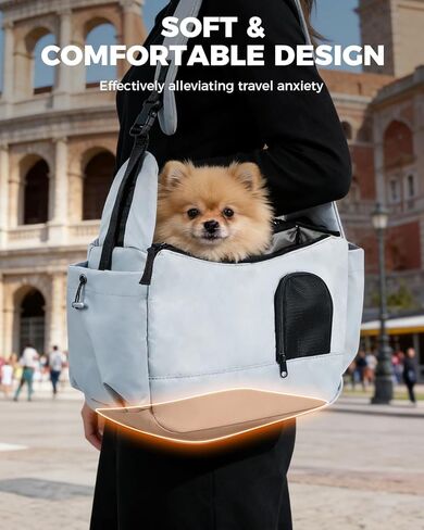 حاملة حبال الحيوانات الأليفة للكلاب الصغيرة التي يصل وزنها إلى 7 أرطال، حاملة حبال ناعمة ومتعددة الاستخدامات وأنيقة للكلاب مع كتف مبطن وقابل للتعديل، وإبزيم أمان وشبكة مضادة للخدش قابلة للتنفس للسفر، رمادي in Kuwait