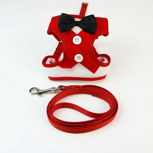 Cat Harness and Leash Set with Bow Dress Overlay, Size S Red, Adjustable Straps and Quick-Release Buckle, Outfit for Daily Walks and Photos in Saudi Arabia