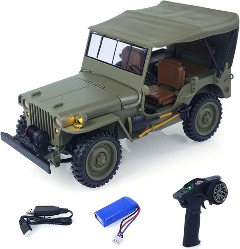 US in Stock, Hg 1/14 4X4 Electric Military Truck Hg4 58 Convertible Off Road Combat Vehicle Remote Control Car 2Speed Light Sound Motor Hobby Grade Model for Birthday Gift(Green) in Saudi Arabia