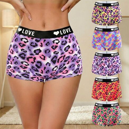 5 Pack Plus Size Women's Boyshort Underwear Soft Breathable Stretchy Heart Print Boxer Briefs for Women Multipack in Saudi Arabia