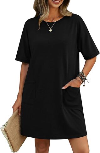 Ekouaer Cotton Nightgowns for Women Short Sleeve Sleep Shirts Crew Neck Night Dress Nightshirt with Pockets S-2XL in Saudi Arabia