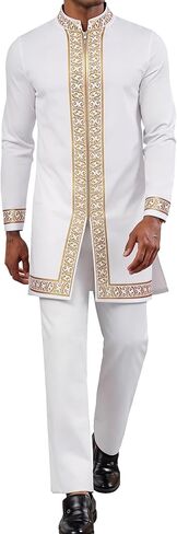 Mens African 2 Piece Set Nigerian Dashiki Shirt and Pants Outfit Gold Metallic Traditional Suit for Wedding Party Vacation in Saudi Arabia
