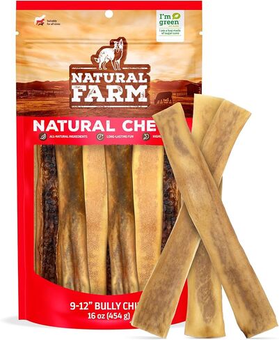 Natural Farm Bully Chips (9-12 Inch, 8 Oz.), Digestible Beef Cheek from Grass-Fed Cows, Non-GMO, Grain-Free, Natural Long-Lasting Dog Chews for Small, Medium & Large Dogs, Great Rawhide Alternative in Saudi Arabia