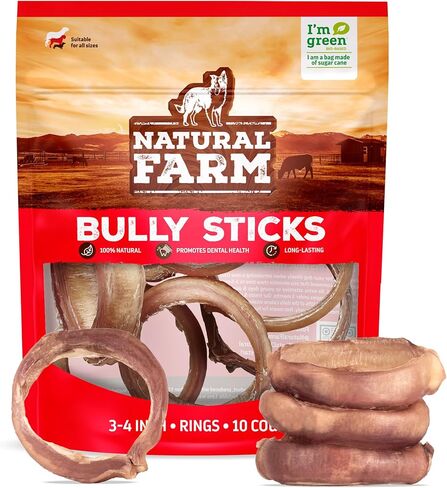 Natural Farm Bully Chips (9-12 Inch, 8 Oz.), Digestible Beef Cheek from Grass-Fed Cows, Non-GMO, Grain-Free, Natural Long-Lasting Dog Chews for Small, Medium & Large Dogs, Great Rawhide Alternative in Saudi Arabia