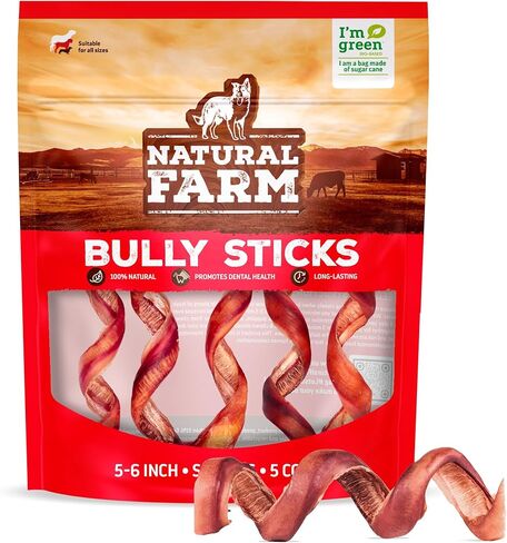 Natural Farm Bully Chips (9-12 Inch, 8 Oz.), Digestible Beef Cheek from Grass-Fed Cows, Non-GMO, Grain-Free, Natural Long-Lasting Dog Chews for Small, Medium & Large Dogs, Great Rawhide Alternative in Saudi Arabia