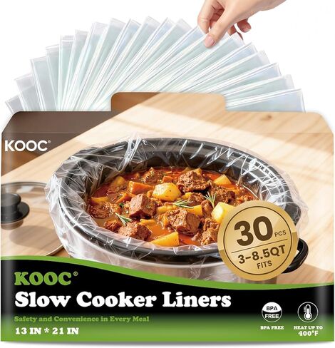 بطانات الطبخ البطيء من KOOC، 15 كيس مقاس 35.56 سم × 55.88 سم أكياس طهي كبيرة جدًا تناسب أوعية سعة 6-10 لتر، بطانات وعاء للاستعمال مرة واحدة مناسبة للوعاء البيضاوي والمستدير والمستطيل in Kuwait