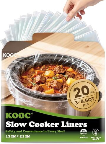 بطانات الطبخ البطيء من KOOC، 15 كيس مقاس 35.56 سم × 55.88 سم أكياس طهي كبيرة جدًا تناسب أوعية سعة 6-10 لتر، بطانات وعاء للاستعمال مرة واحدة مناسبة للوعاء البيضاوي والمستدير والمستطيل in Kuwait