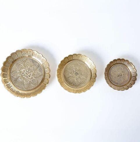 Shubhkart Brass Engraved Nakshi Plate Set 11 cm (Pack of 5) – Indian Decorative Ritual Plates for Puja, Meditation & Festive Décor | Traditional Hindu Offering Plates for Home Altar & Cultural Gifting in Saudi Arabia