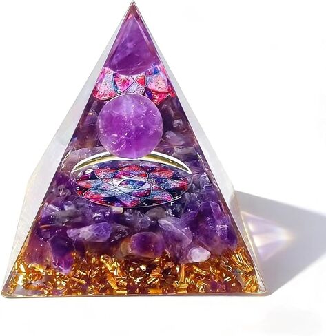 Pyramid Ogan Crystal Energy Tower Nature Reiki Chakra Crushed Stone, Negative Energy Remover Blessing Home Office Ornaments Decor Feng Shui Ornaments Crystal Pyramid, 6cm in Saudi Arabia