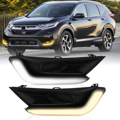 Front Lower Bumper Fog Lamps DRL Driving Light, White LED Daytime Running Light DRL Lamps 2017-2019 Compatible with Honda CR-V CRV, White DRL w/Amber Turn Signal in Saudi Arabia