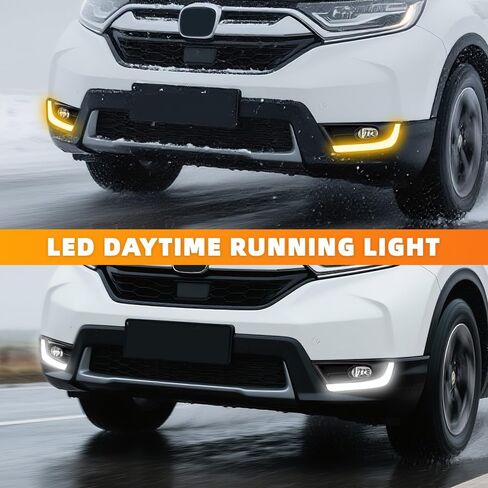 Front Lower Bumper Fog Lamps DRL Driving Light, White LED Daytime Running Light DRL Lamps 2017-2019 Compatible with Honda CR-V CRV, White DRL w/Amber Turn Signal in Saudi Arabia
