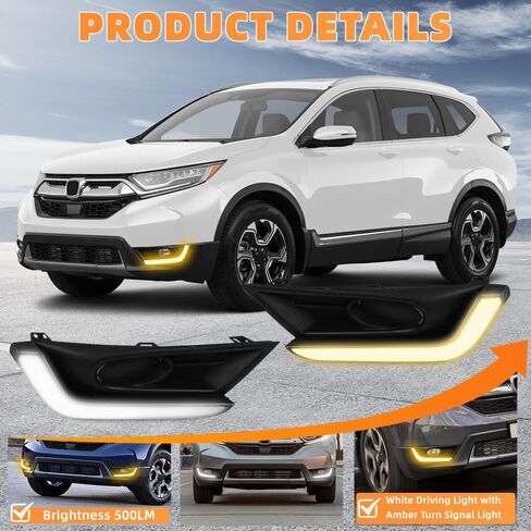 Front Lower Bumper Fog Lamps DRL Driving Light, White LED Daytime Running Light DRL Lamps 2017-2019 Compatible with Honda CR-V CRV, White DRL w/Amber Turn Signal in Saudi Arabia