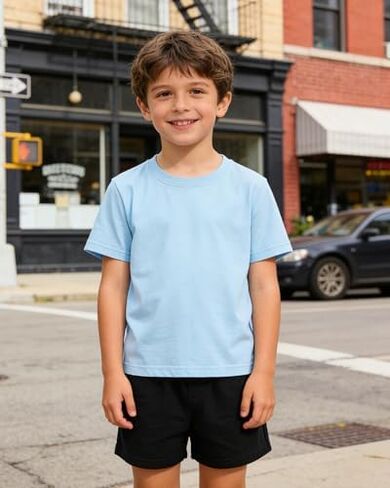 Boys' 2-piece set of pure cotton short sleeved T-shirt and shorts, suitable for children aged 4-13 in Saudi Arabia