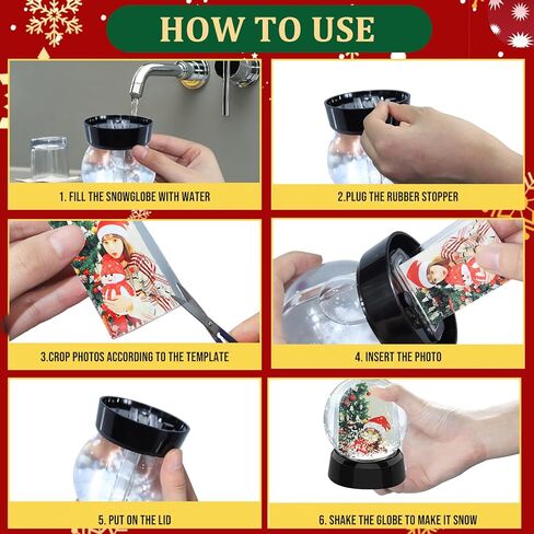 6 Pack Christmas Photo Snow Globe DIY Liquid Photo Frame Craft Floating Water Frame Tabletop Display Snow Globes for Family Friends Christmas Thanksgiving Gifts (6, Black, Silver, Gold) in Kuwait