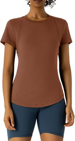 Women's Short Sleeve Crop Top, Round Neck Slim Fit Workout Activewear, Moisture-Wicking Stretchy Athletic Tee in Saudi Arabia