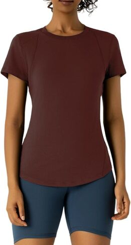 Women's Short Sleeve Crop Top, Round Neck Slim Fit Workout Activewear, Moisture-Wicking Stretchy Athletic Tee in Saudi Arabia