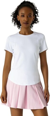 Women's Short Sleeve Crop Top, Round Neck Slim Fit Workout Activewear, Moisture-Wicking Stretchy Athletic Tee in Saudi Arabia