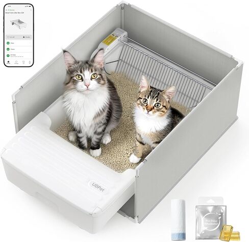 UBPET Open-Top Automatic Cat Litter Box, Self Cleaning Litter Box for Multiple Cats, Weight Sensors Safety Protection, Smart APP Control, Odor-Free Waste Disposal, Works with Bentonite Mineral Litter in Saudi Arabia