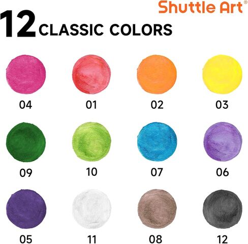 Shuttle Art 60 Pack Watercolor Paint Set Bulk, 12 Colors Watercolor Paint Set with Paint Brushes for Kids and Adults, Washable Paint for Classroom, Parties, Kindergarten and Art Activities in Saudi Arabia