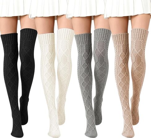 Women's Cable Knitted Thigh High Socks Cotton Over Knee Boot Stockings Winter Leg Warmers in Saudi Arabia