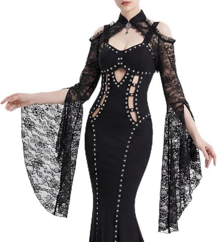 Bolero Shrug Top Trad Black Victorian Sleeves Sheer Mesh Cover Up Top for Vampire Cosplay Masquerade Carnival Party in Kuwait