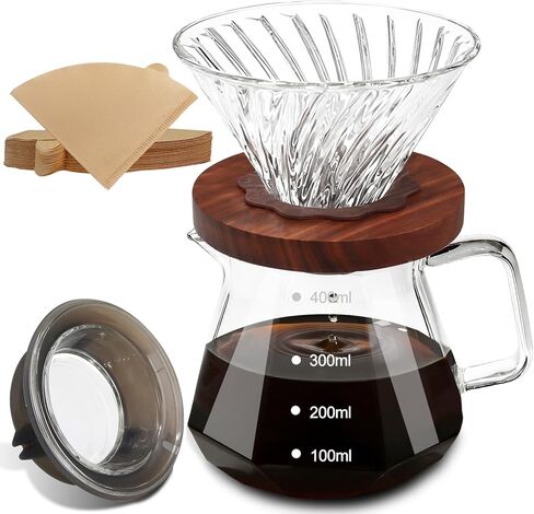 صب القهوة أكثر من 33.8 أونصة 1000 مل من زجاج البورسليكات العالي صب فوق مجموعة صانع القهوة للتخييم مع فلتر قابل لإعادة الاستخدام من الفولاذ المقاوم للصدأ 304 قابل لإعادة الاستخدام، إبريق تنقيط يدوي مناسب لموقد السيراميك الكهربائي in Kuwait