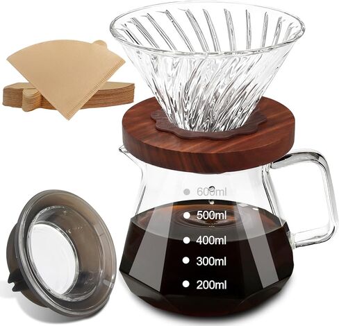 Coffee Pour Over 33.8oz 1000ml High Borosilicate Glass Pour Over Coffee Maker Set Camping with Reusable 304 Stainless Steel Filter Hand Brew Carafe Drip Suitable for Electric Ceramic Stove in Saudi Arabia