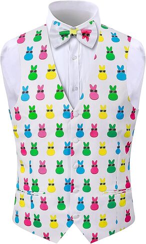 Roseelf Mens Holiday Waistcoat V-Neck Suit Vest with Bowtie in Saudi Arabia