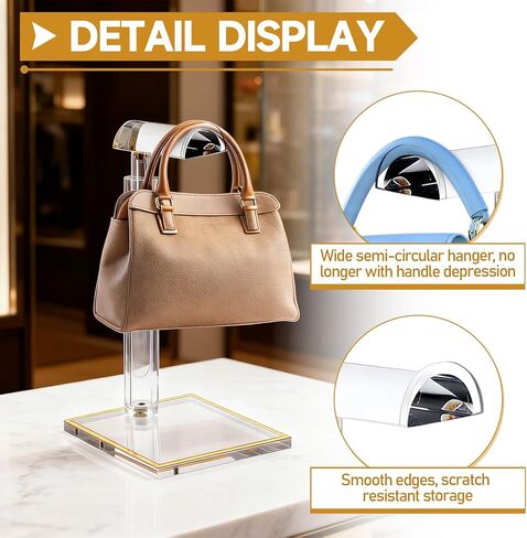 2 قطعة حامل عرض المحفظة، حامل حقيبة اليد حامل محفظة أكريليك قابل للتعديل ارتفاع حقيبة رف حامل شماعات شفاف تصميم منحني ديكور لعرض حقائب اليد وحقائب الكتف والقلائد in Kuwait
