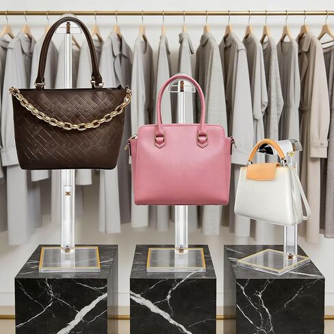 2 قطعة حامل عرض المحفظة، حامل حقيبة اليد حامل محفظة أكريليك قابل للتعديل ارتفاع حقيبة رف حامل شماعات شفاف تصميم منحني ديكور لعرض حقائب اليد وحقائب الكتف والقلائد in Kuwait