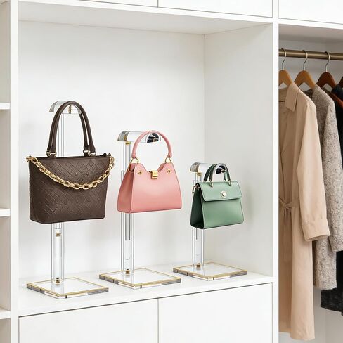 2 قطعة حامل عرض المحفظة، حامل حقيبة اليد حامل محفظة أكريليك قابل للتعديل ارتفاع حقيبة رف حامل شماعات شفاف تصميم منحني ديكور لعرض حقائب اليد وحقائب الكتف والقلائد in Kuwait