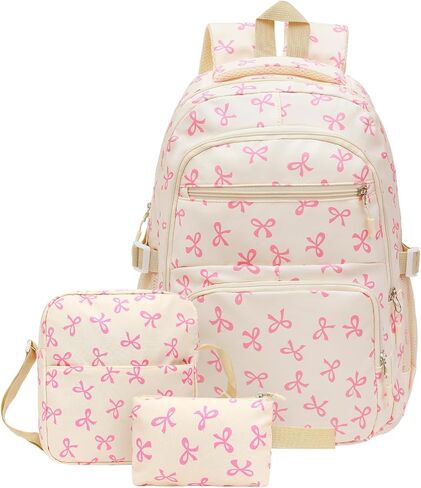 Bow Backpack, Coquette Backpack for Women, Pink Bow Shoulder Bag 3PCS Set, Cute Large Capacity Versatile Rucksack in Kuwait