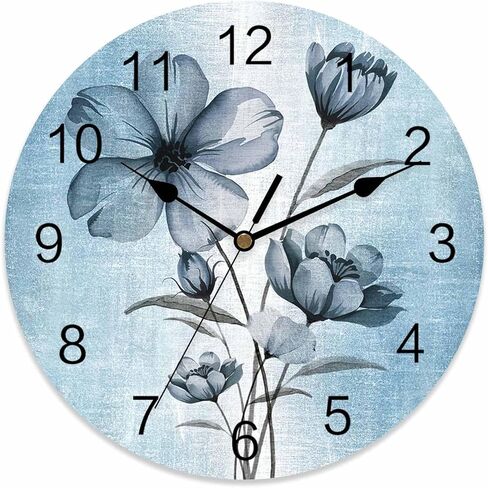 Blue Flowers Wall Clock 10 Inch Silent Non-Ticking Ombre Retro Blue Flowers Wall Clocks Battery Operated-Elegant Blue Gradient Floral Clock for Office,Home,Kitchen,Bedroom,School,Living Room in Saudi Arabia