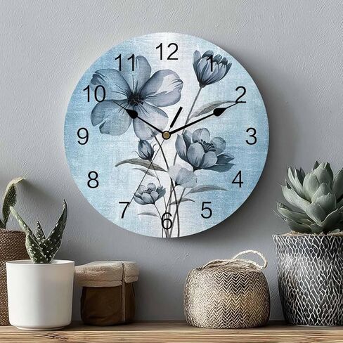 Blue Flowers Wall Clock 10 Inch Silent Non-Ticking Ombre Retro Blue Flowers Wall Clocks Battery Operated-Elegant Blue Gradient Floral Clock for Office,Home,Kitchen,Bedroom,School,Living Room in Saudi Arabia