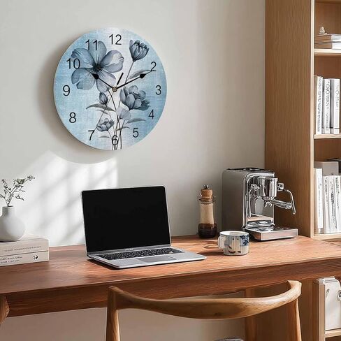 Blue Flowers Wall Clock 10 Inch Silent Non-Ticking Ombre Retro Blue Flowers Wall Clocks Battery Operated-Elegant Blue Gradient Floral Clock for Office,Home,Kitchen,Bedroom,School,Living Room in Saudi Arabia