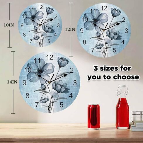 Blue Flowers Wall Clock 10 Inch Silent Non-Ticking Ombre Retro Blue Flowers Wall Clocks Battery Operated-Elegant Blue Gradient Floral Clock for Office,Home,Kitchen,Bedroom,School,Living Room in Saudi Arabia