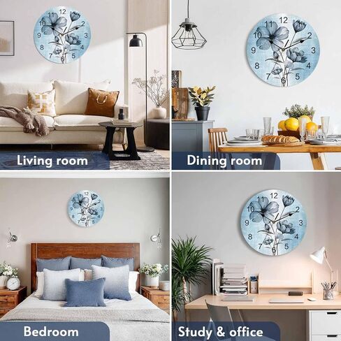 Blue Flowers Wall Clock 10 Inch Silent Non-Ticking Ombre Retro Blue Flowers Wall Clocks Battery Operated-Elegant Blue Gradient Floral Clock for Office,Home,Kitchen,Bedroom,School,Living Room in Saudi Arabia