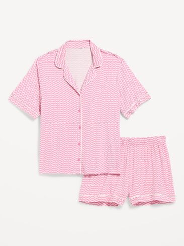 Old Navy Sunday Sleep Knit Jersey Short Set - Pink Stripe in Saudi Arabia