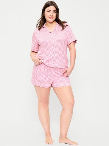 Old Navy Sunday Sleep Knit Jersey Short Set - Pink Stripe in Saudi Arabia