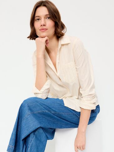 Old Navy Classic Button-Down Shirt - White/Yellow Stripe in Saudi Arabia