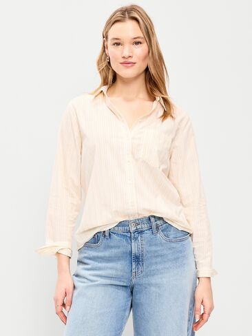Old Navy Classic Button-Down Shirt - White/Yellow Stripe in Saudi Arabia