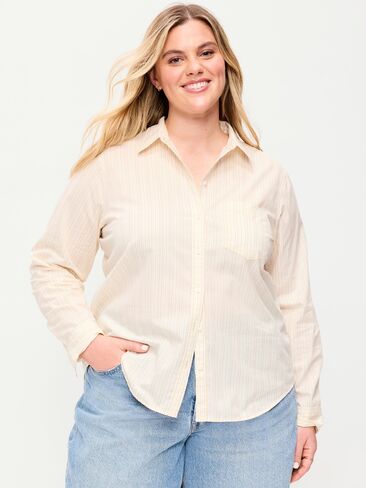 Old Navy Classic Button-Down Shirt - White/Yellow Stripe in Saudi Arabia