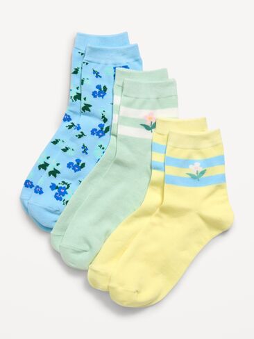 جوارب Old Navy Novelty Quarter Crew مكونة من 3 قطع للنساء - ليموني أصفر in Saudi Arabia
