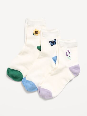 Old Navy Novelty Quarter Crew Socks 3-Pack for Women - Neutral Butterfly Icon in Saudi Arabia