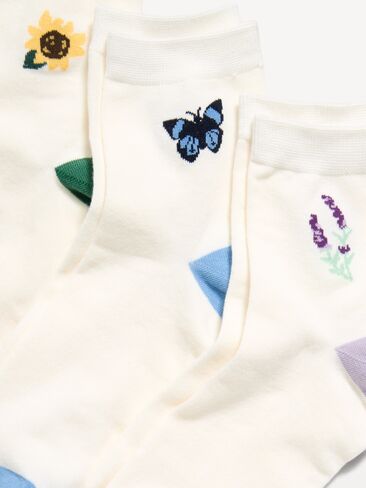 Old Navy Novelty Quarter Crew Socks 3-Pack for Women - Neutral Butterfly Icon in Saudi Arabia