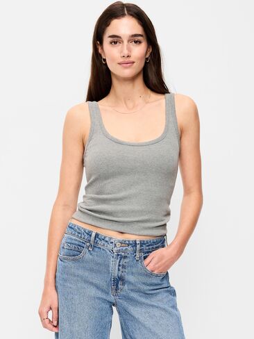 Old Navy First-Layer Ribbed Scoop-Neck Tank Top - Heather Gray in Saudi Arabia